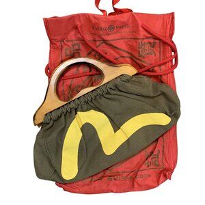 Evisu Wooden Handle Canvas Bag Clutch Red Drawstring Dust Bag Included Rare Y2K